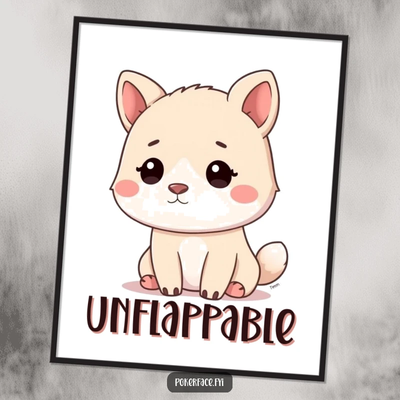 Funny calm animal digital art print featuring a pet with a wide, unwavering blank stare, perfect for serene decor.