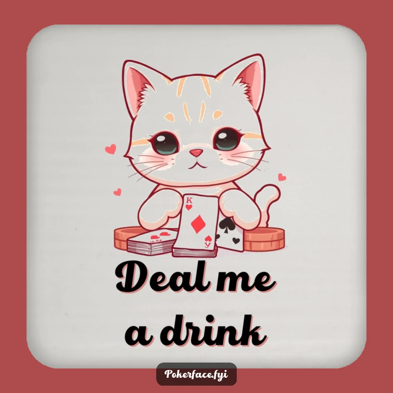 Funny Poker Cat Coaster: Neutral Feline Playing Cards - Protect Surfaces Funny Gift!