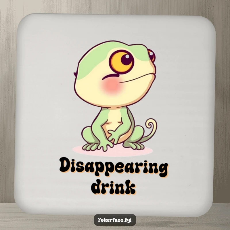 Funny Drink Coaster with a blushing chameleon turning beige, adding shy humor to your tabletop.
