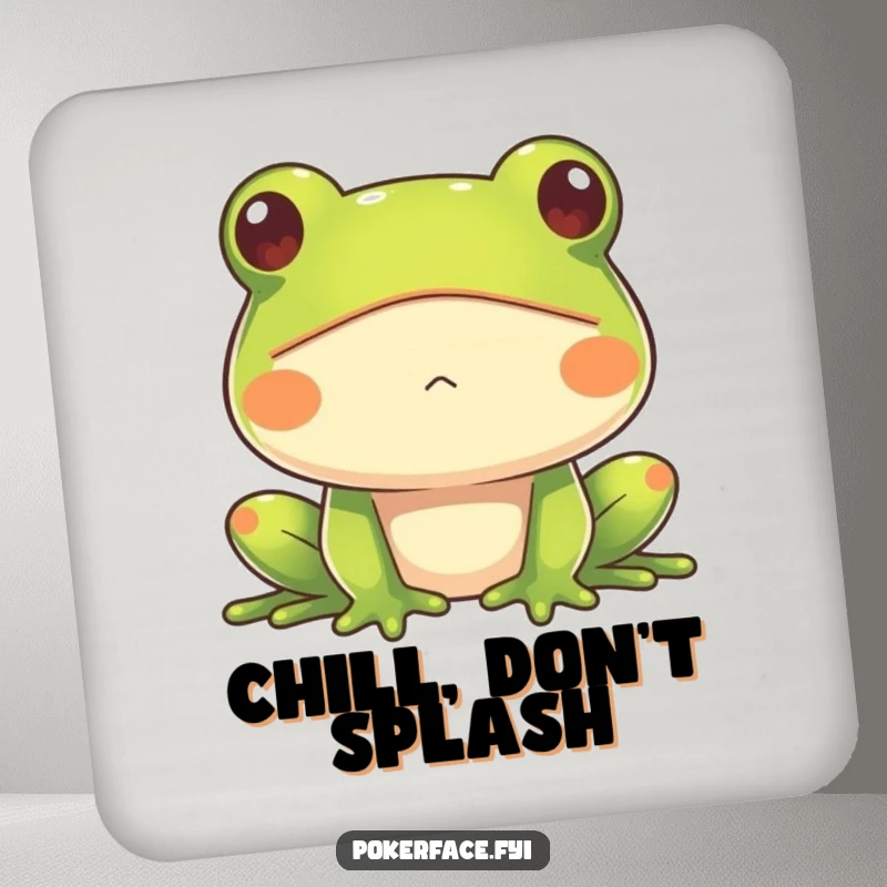 Funny Frog Coasters featuring an impassive frog face, providing hilarious deadpan protection for drinks, ideal for quirky decor and as a gift.