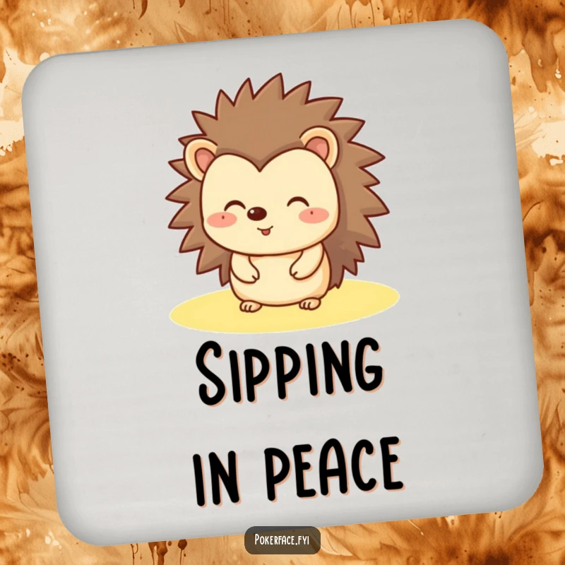 Funny Hedgehog Coaster with a happy hedgehog that has a flat, unchanging expression, a humorous surface protector.