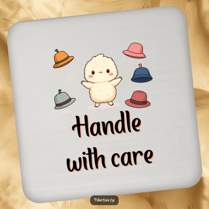 Funny Juggling Creature Coaster: Fluffy creature juggling hats, designed to protect surfaces with its funny, chaotic charm.