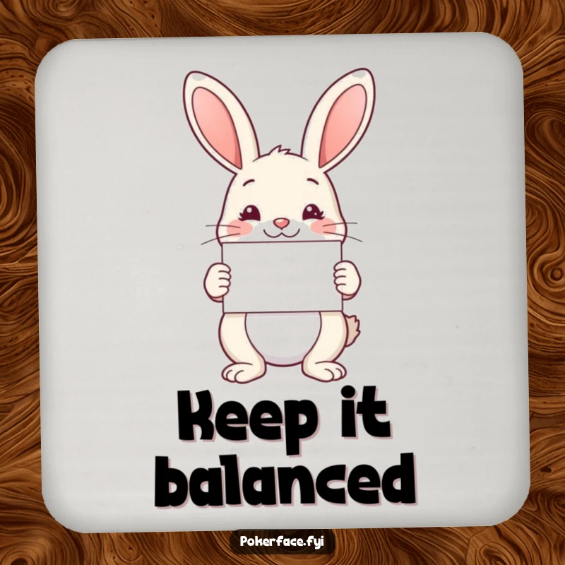 Funny Coaster: Rabbit character holding a card with perfect symmetry, a cute and funny gift.