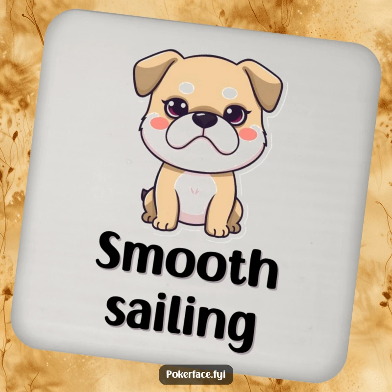 Funny coaster featuring a stoic dog with a neutral face, a humorous and elegant accessory for any drink.