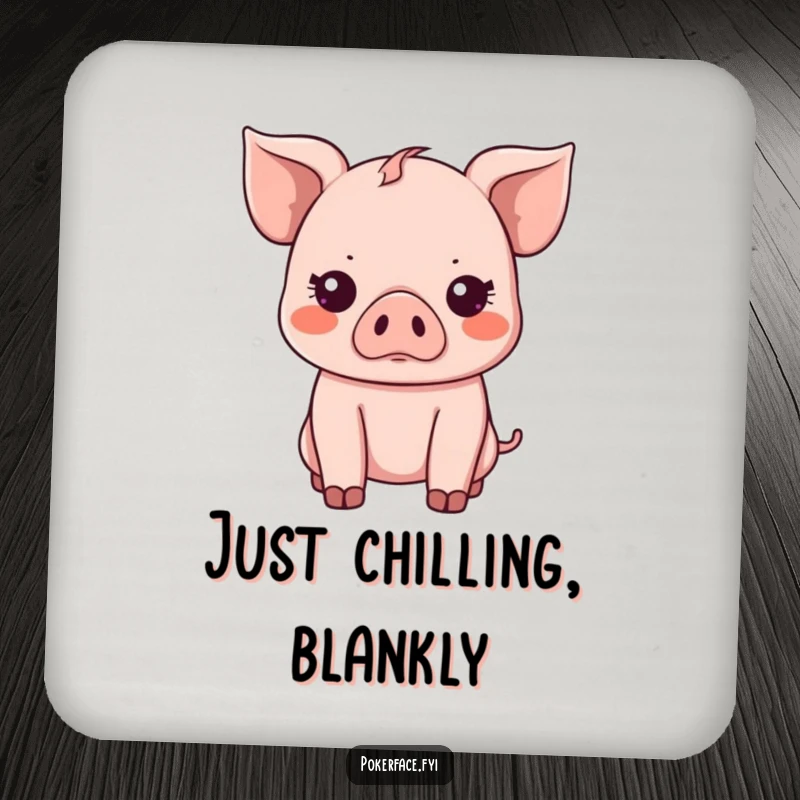 Funny Coaster: Kawaii piglet with a blank, emotionless stare, a humorous and practical addition.