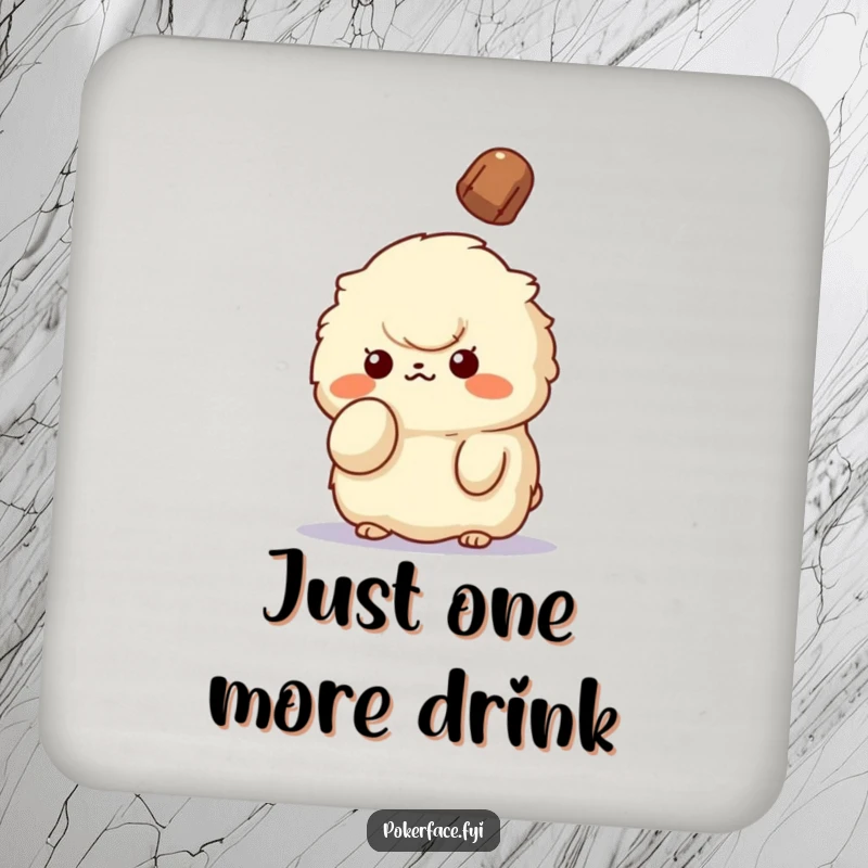 Funny Unbothered Creature Coaster: Fluffy creature holding up a finger, unbothered by falling object, designed to protect surfaces with funny calm.