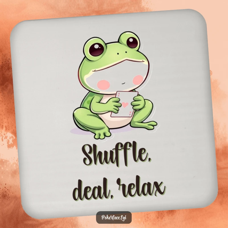 Funny Frog Coasters: Set of 4, featuring a still frog playing cards, protecting surfaces with calm humor.