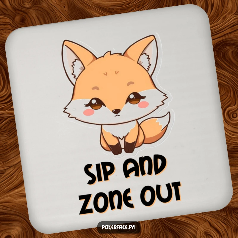 Funny Coaster: Fox character with a blank stare and wide eyes, protecting tables with humorous surprise and a charmingly bewildered look.