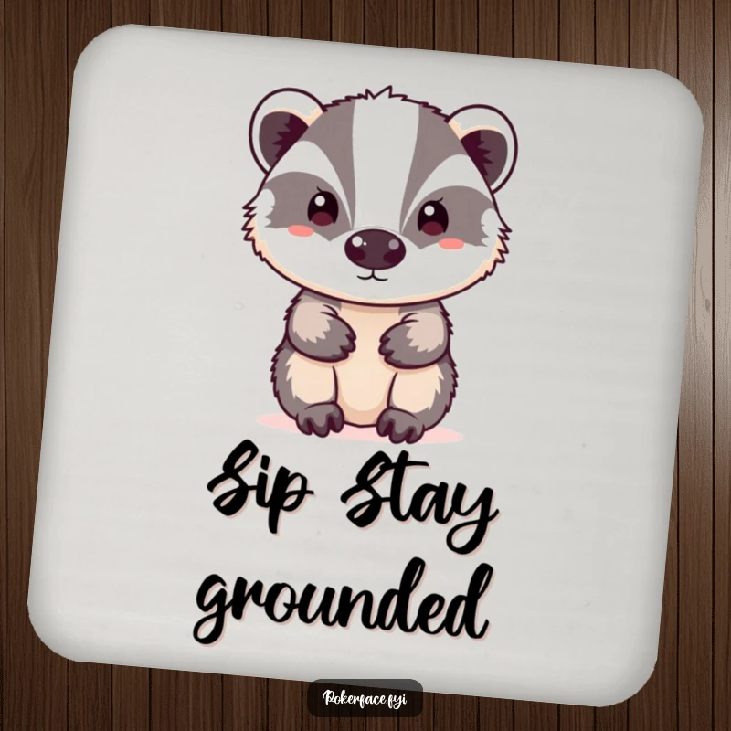Funny neutral badger coasters featuring a badger with a blank expression, protecting surfaces with style.