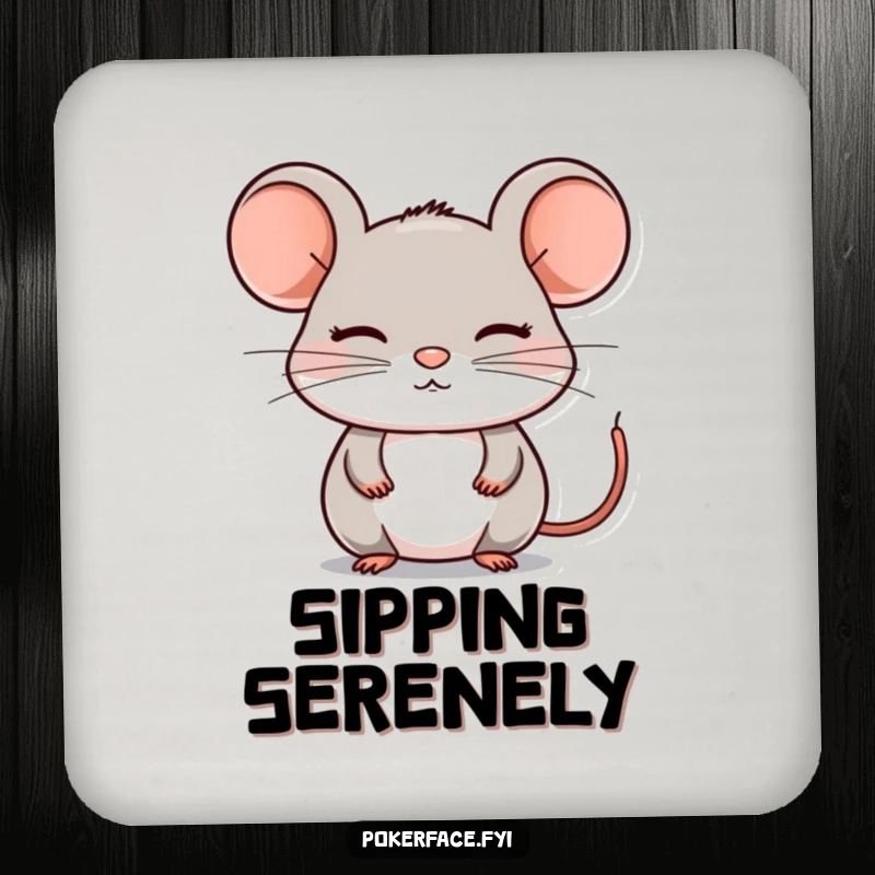 Funny Coaster: A composed mouse with a still, emotionless face, offering stylish protection for tables with a touch of quiet humor.