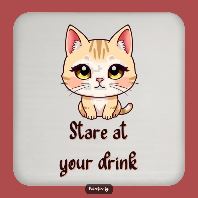 Funny Unblinking Cat Coaster - Intense Feline Drink Accessory