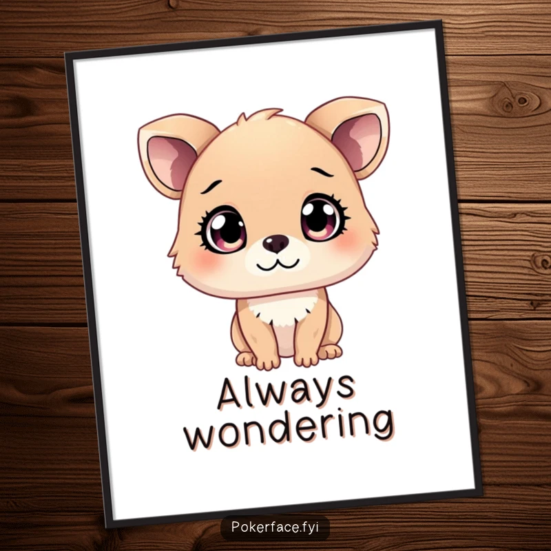 Funny Poster of a curious animal character with captivating, unreadable eyes, adding a touch of mystery and humor to wall decor, a funny gift.