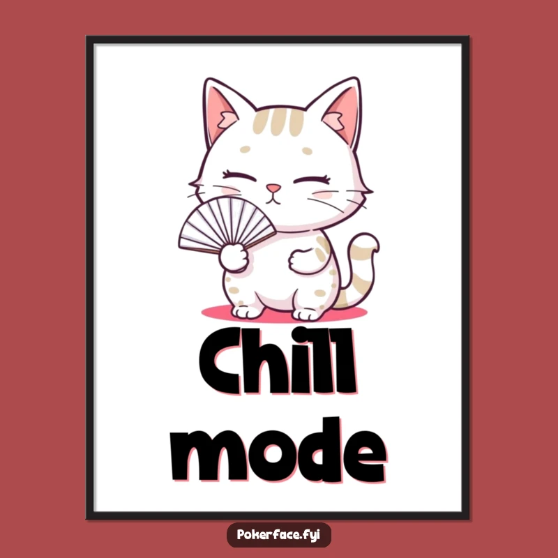 Funny Blank Cat Fan Poster, Hilarious Emotionless Kitty Wall Art