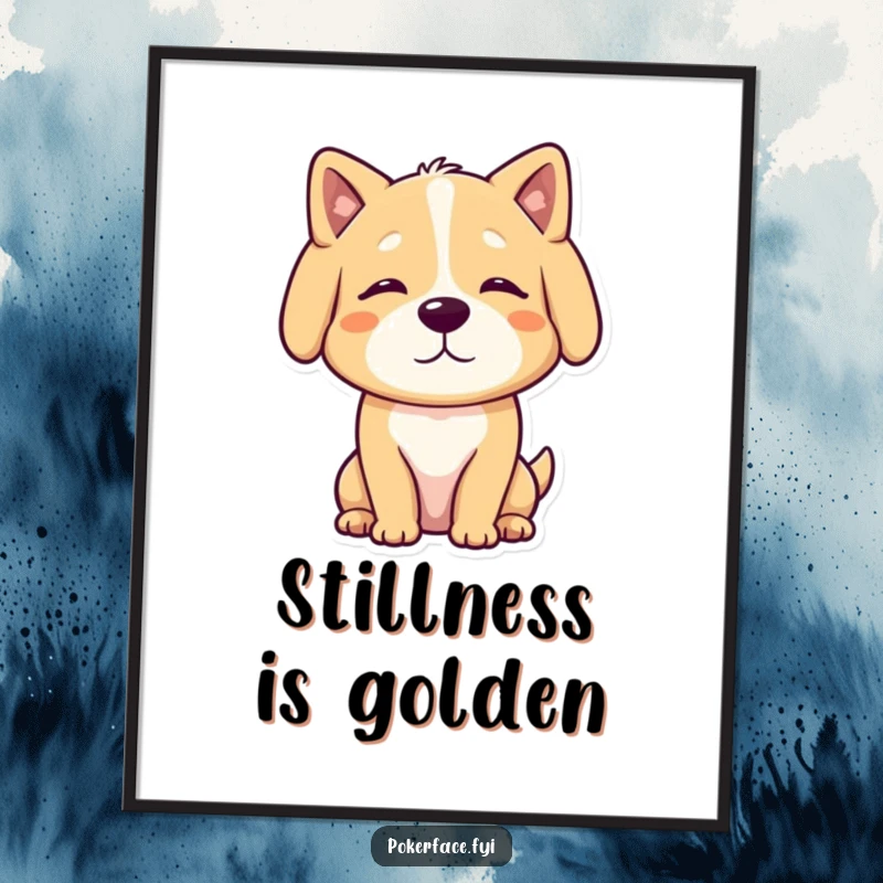 Funny Poster of a calm dog character with a neutral, unmoving posture, adding peaceful and humorous decor.