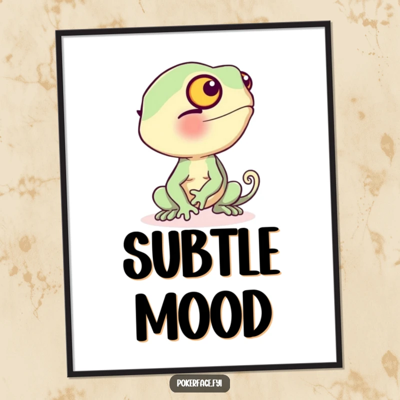 Funny Poster of a blushing chameleon changing to beige, celebrating awkwardness and shy humor in wall decor.