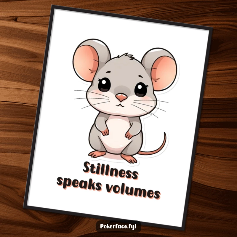 Funny composed mouse poster featuring a mouse with an unreadable, composed face, adding intrigue to any room.
