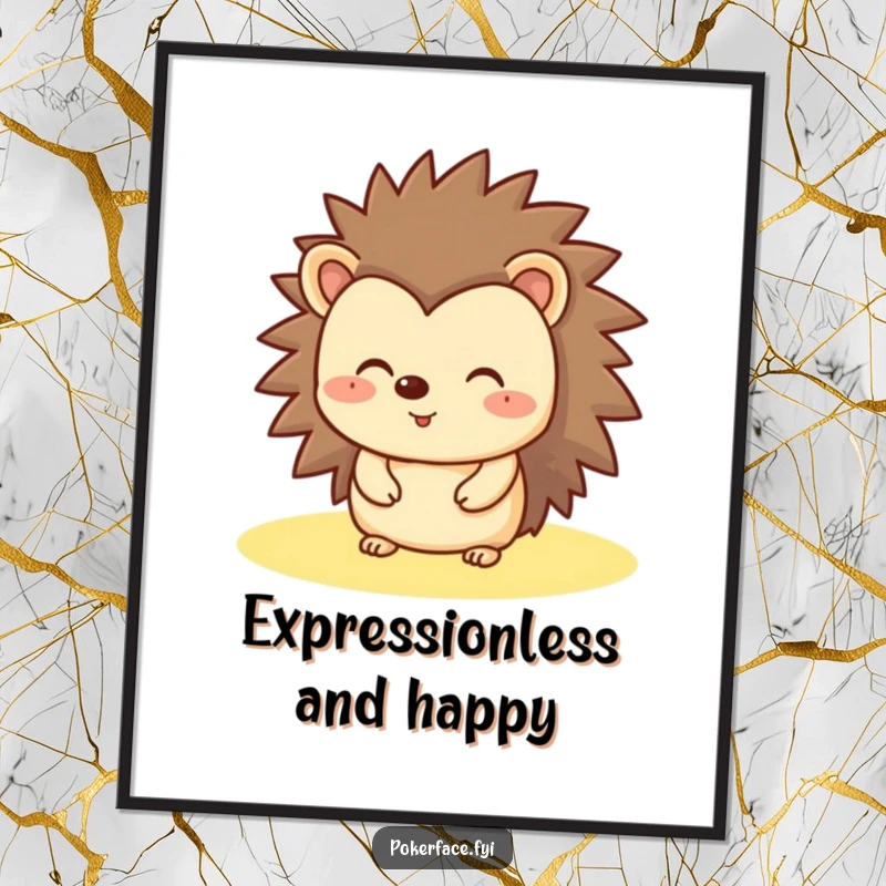 Funny Hedgehog Poster featuring a happy hedgehog with a flat, unchanging expression, representing humorous serenity.