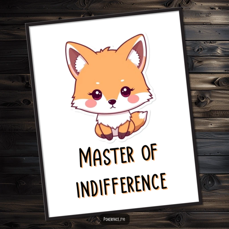 Funny impassive fox poster featuring a stoic fox with a neutral gaze, adding a touch of minimalist humor.