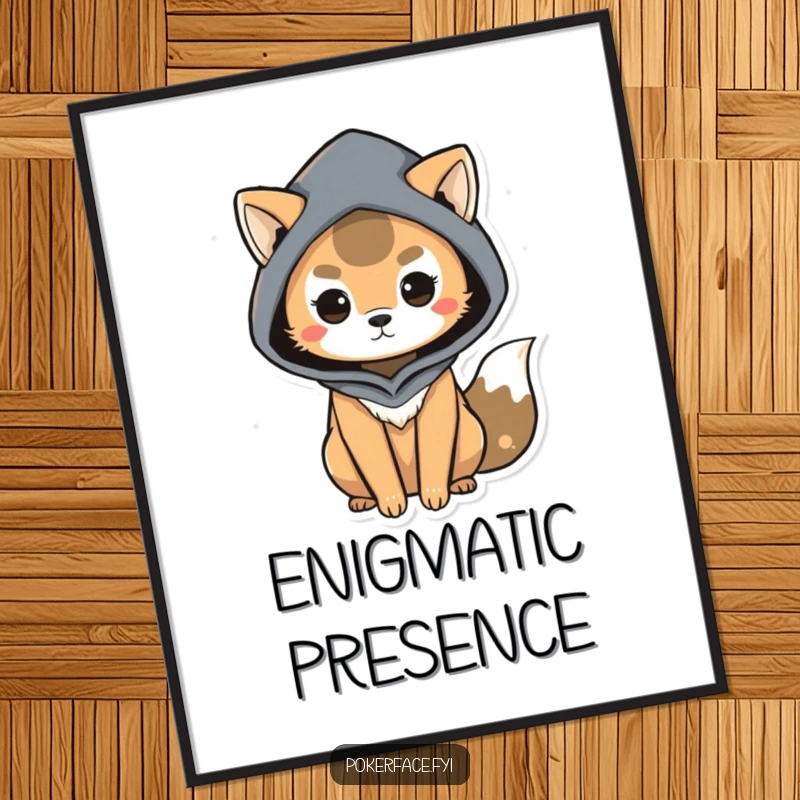 Funny Poster of a mysterious animal character with subtle body language, adding a touch of enigmatic humor and intrigue to any room, a funny gift.
