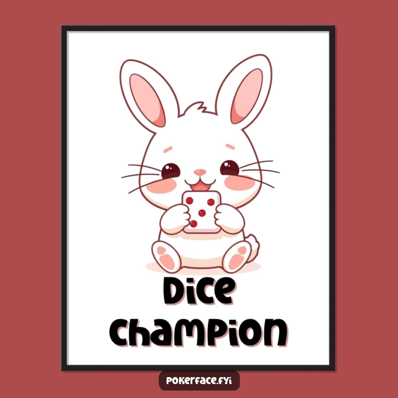 Funny Rabbit Poster: Lucky Die Holder, Cheerful Character Wall Art Gift
