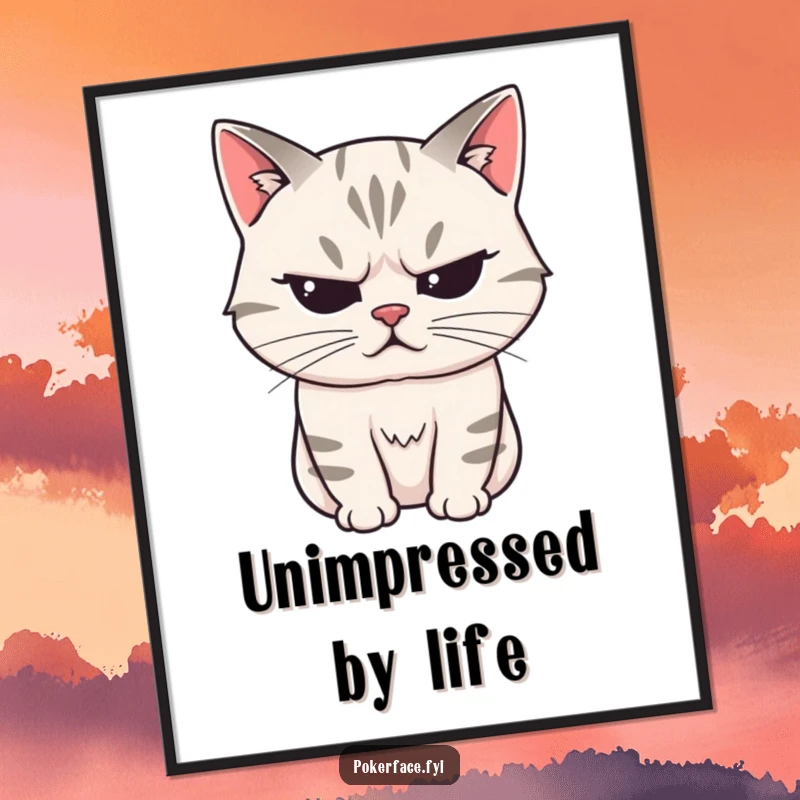 Funny Poster of a stoic cat character with a perfectly unreadable expression, adding mysterious and humorous decor.