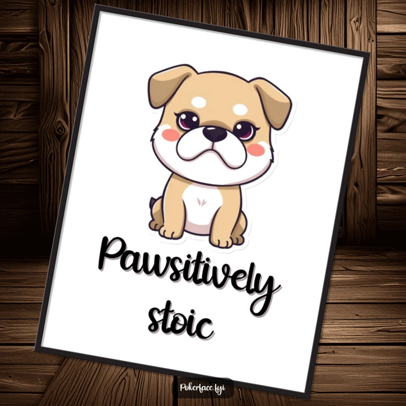 Funny poster art of a stoic dog with a neutral face, adding a touch of quiet humor and dignity to any room.