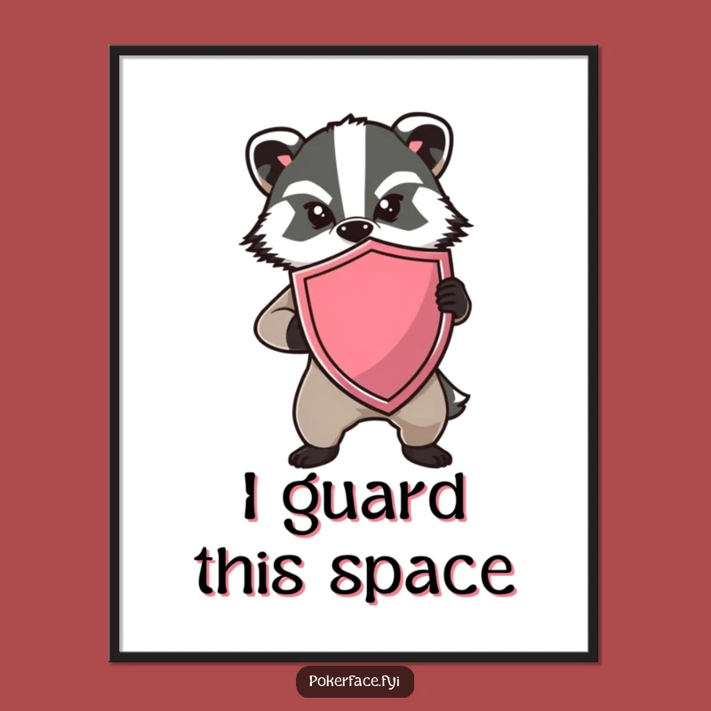 Funny Badger Shield Poster: Decorate with Determined, Expressionless Defense