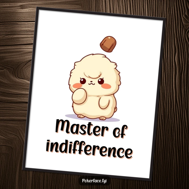 Funny Unbothered Creature Poster: Fluffy creature calmly holding a finger up, unbothered by a falling object, a funny art piece.