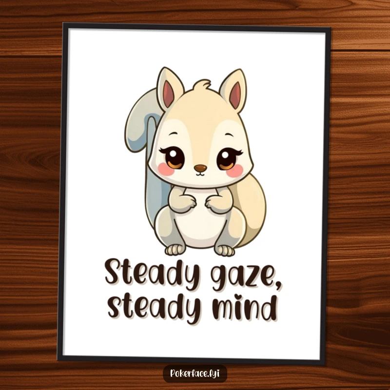 Funny unfazed squirrel poster featuring a squirrel with a steady, unwavering stare, adding focused humor.