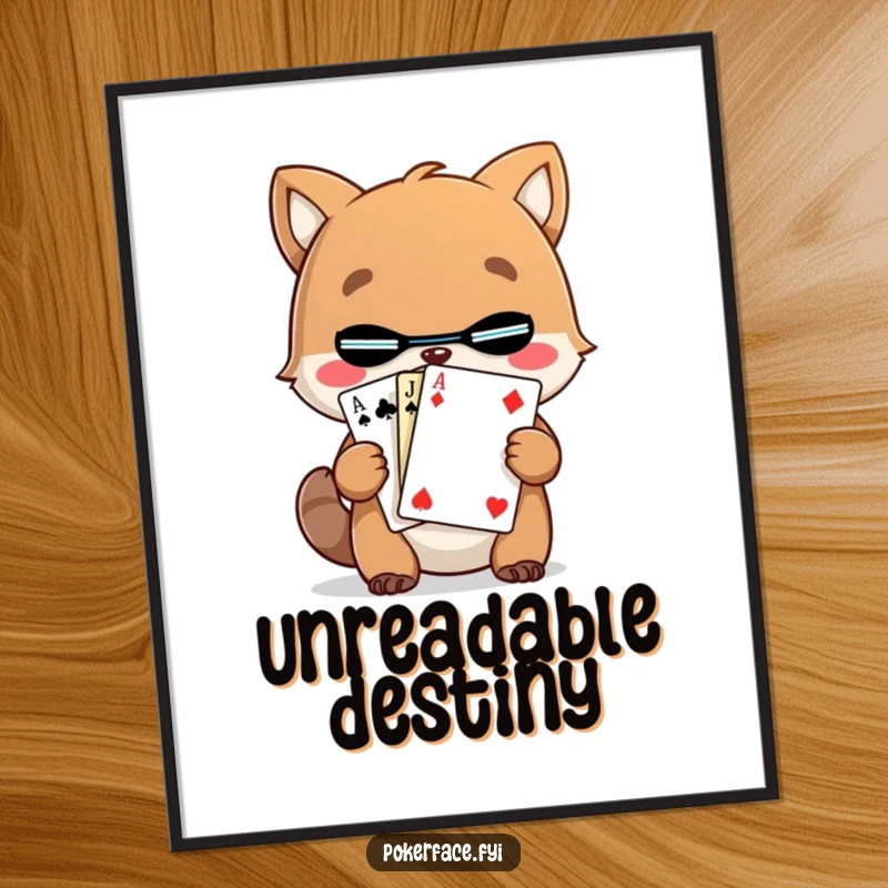 Funny Animal Poster featuring a character holding a playing card with an unreadable face, adding mystery humor to decor.