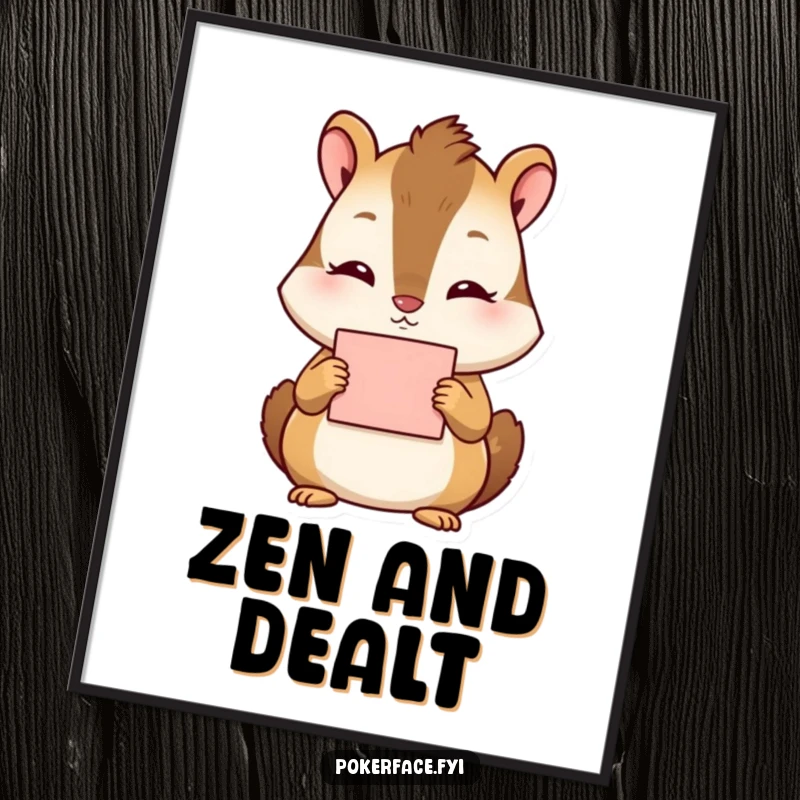 Funny Chipmunk Poster: Tranquil chipmunk holding a card with no discernible emotion, adding calm humor to walls.