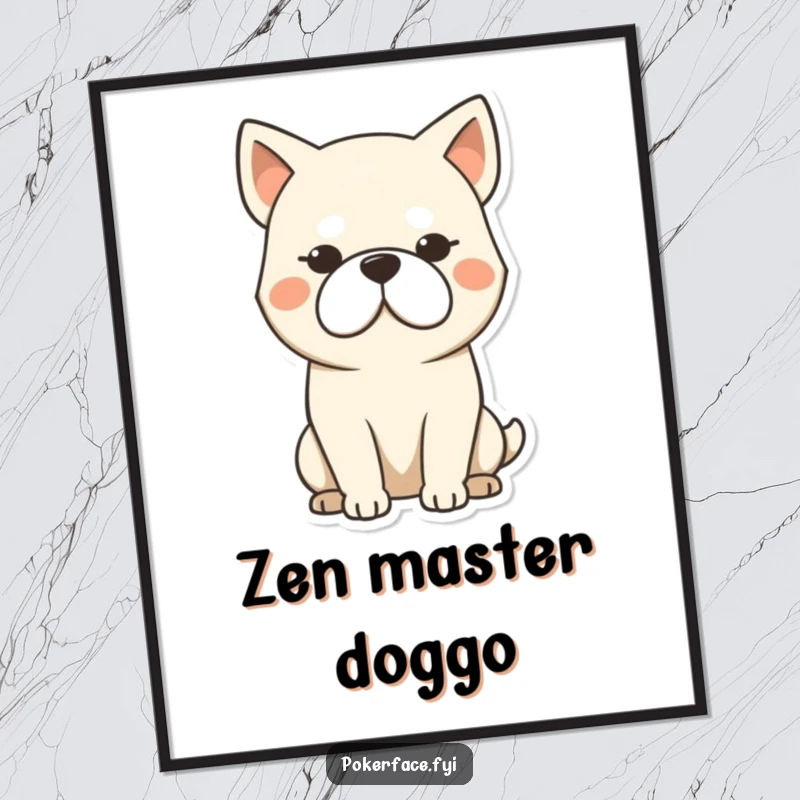 Funny dog poster featuring a stoic dog character with a blank, unmoving stare, adding a touch of humorous art.