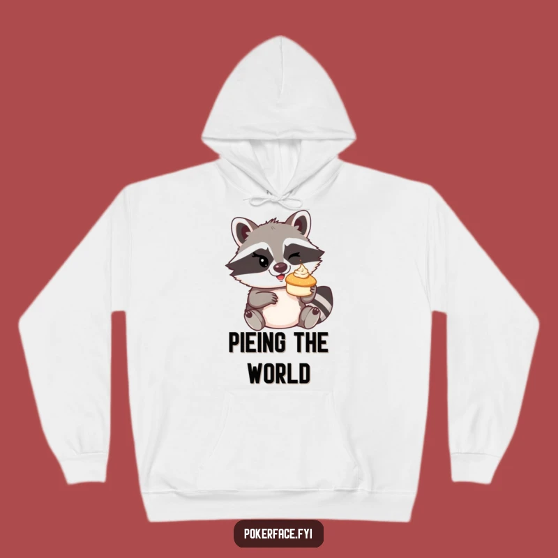 Cozy Funny Raccoon Pie Toss Hoodie: Stay Warm and Witty