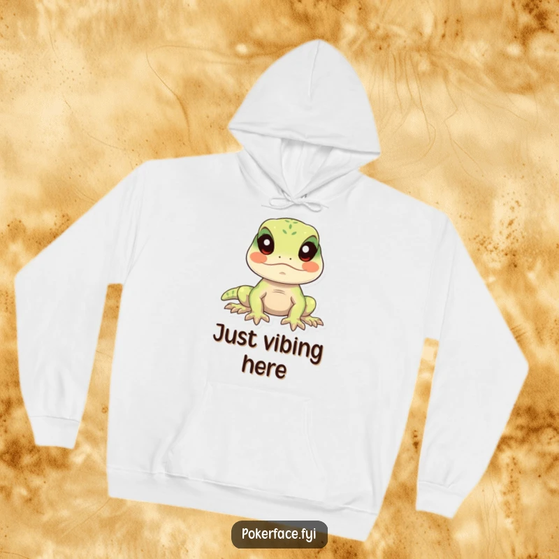 Funny lizard hoodie featuring a calm lizard character perfectly still with eyes forward, offering humorous warmth and relaxation.