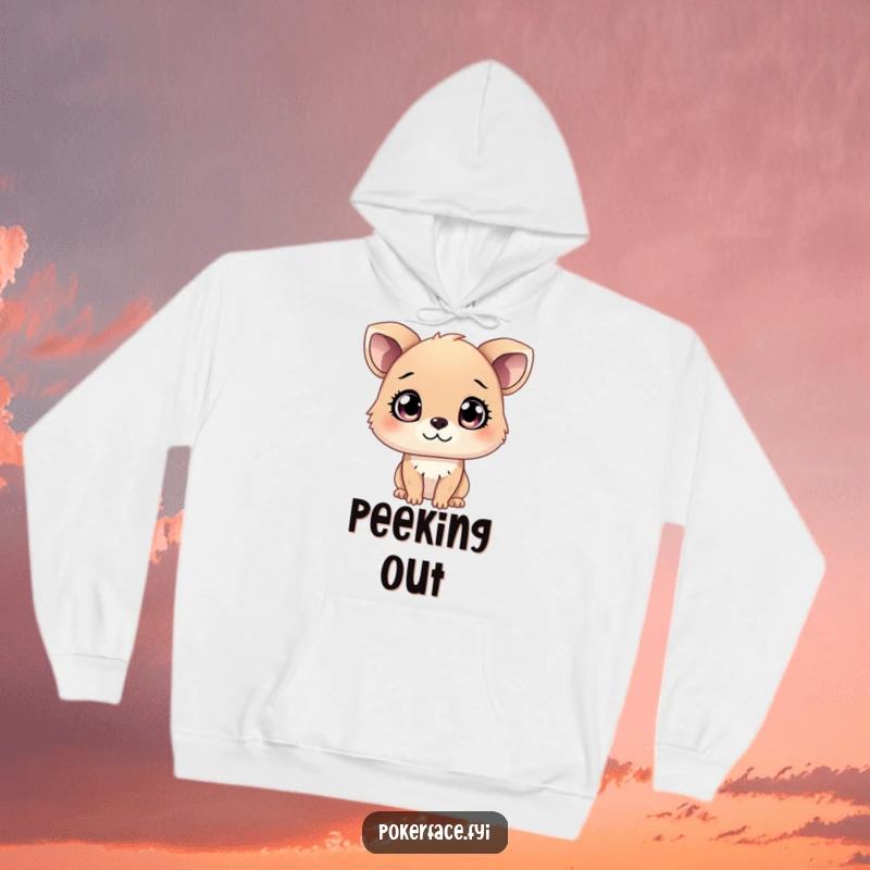 Funny Hoodie depicting a curious animal character with eyes that hold secrets, offering warmth and a touch of the unknown, a funny gift.