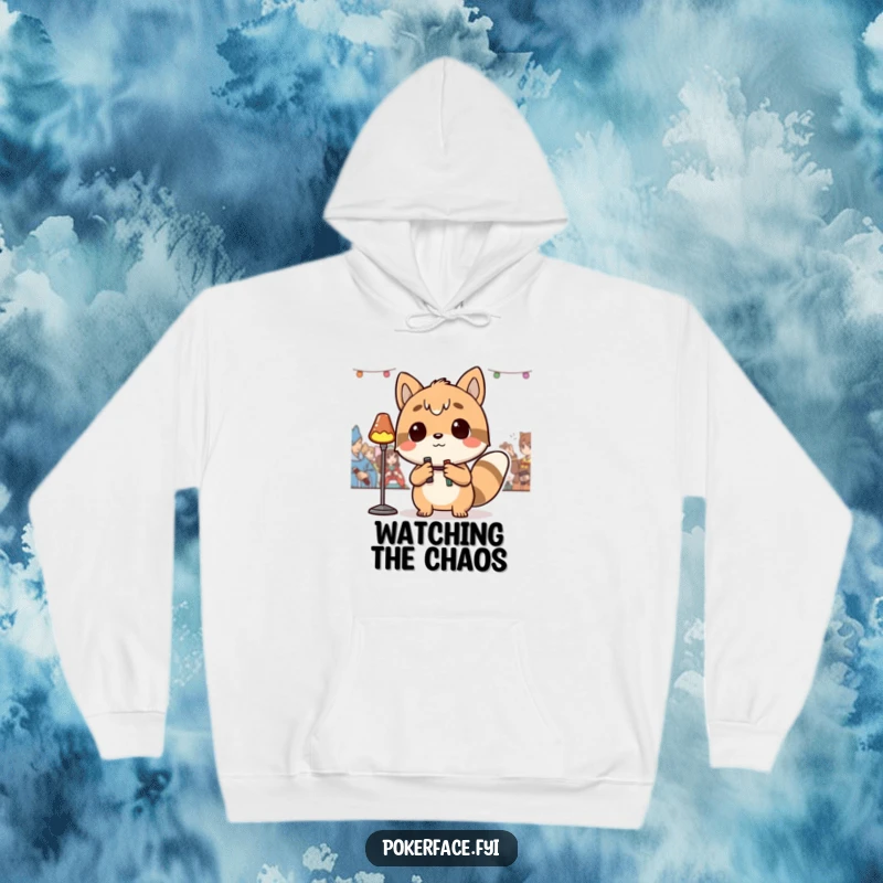 Funny Hoodie featuring a detached animal character observing an event from a distance, offering cozy comfort and a touch of observational humor, a funny gift.