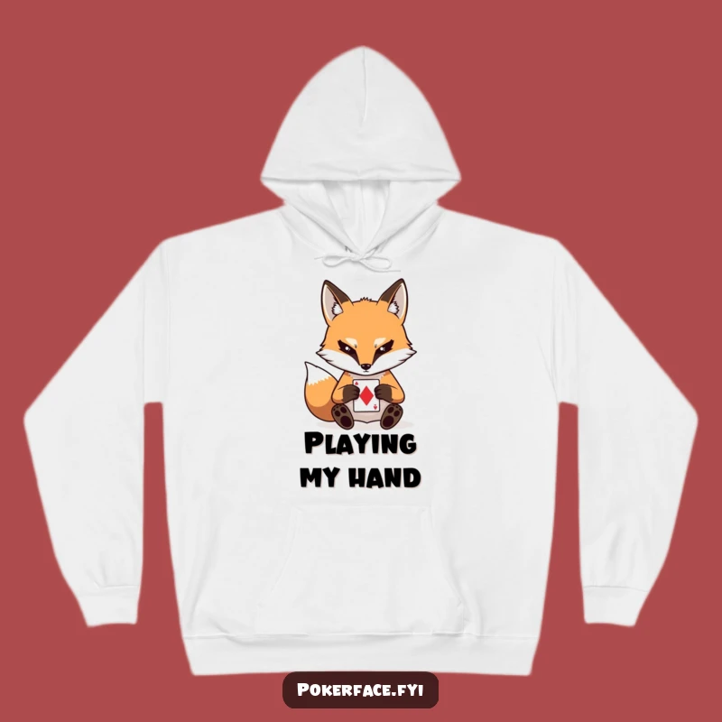 Funny Fox Poker Face Hoodie: Cozy Stoic Card Player - Comfort Gift!