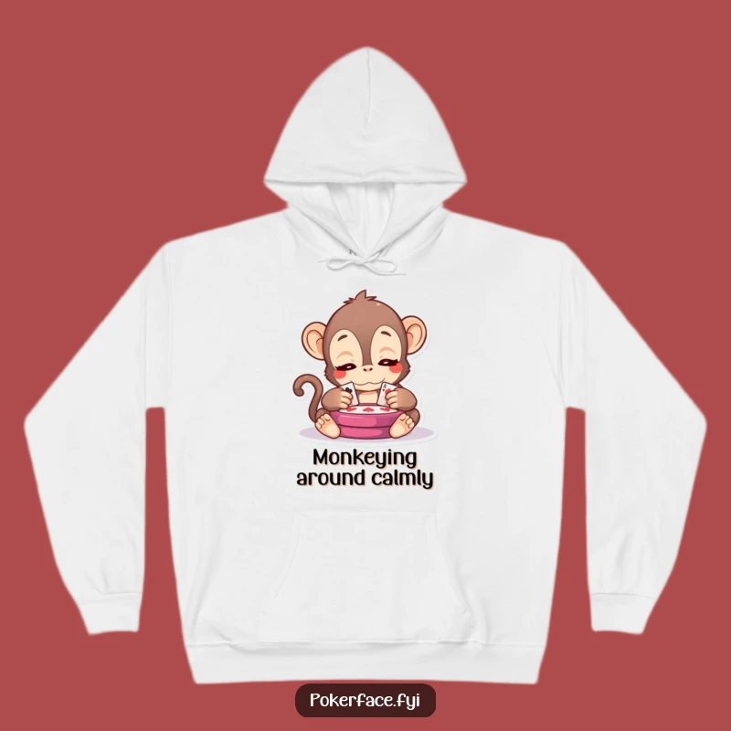 Funny Kawaii Monkey Hoodie - Cozy Serene Observer for Game Nights