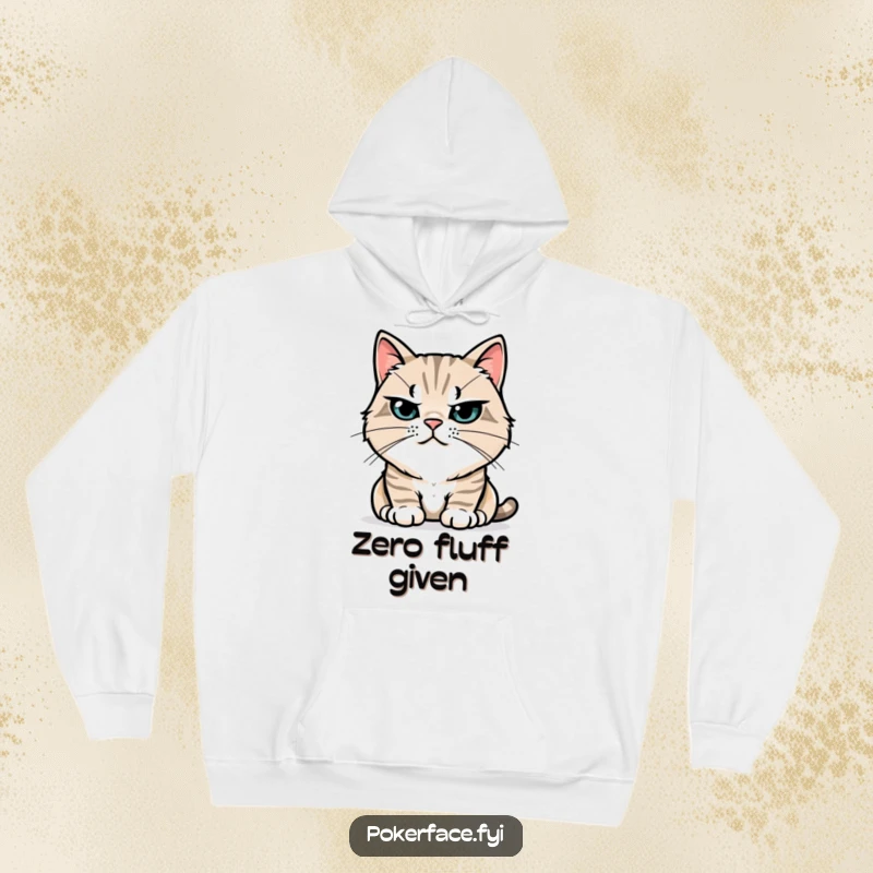 Funny Hoodie: Stoic cat character with perfectly still whiskers, providing cozy warmth and a humorous display of feline composure.