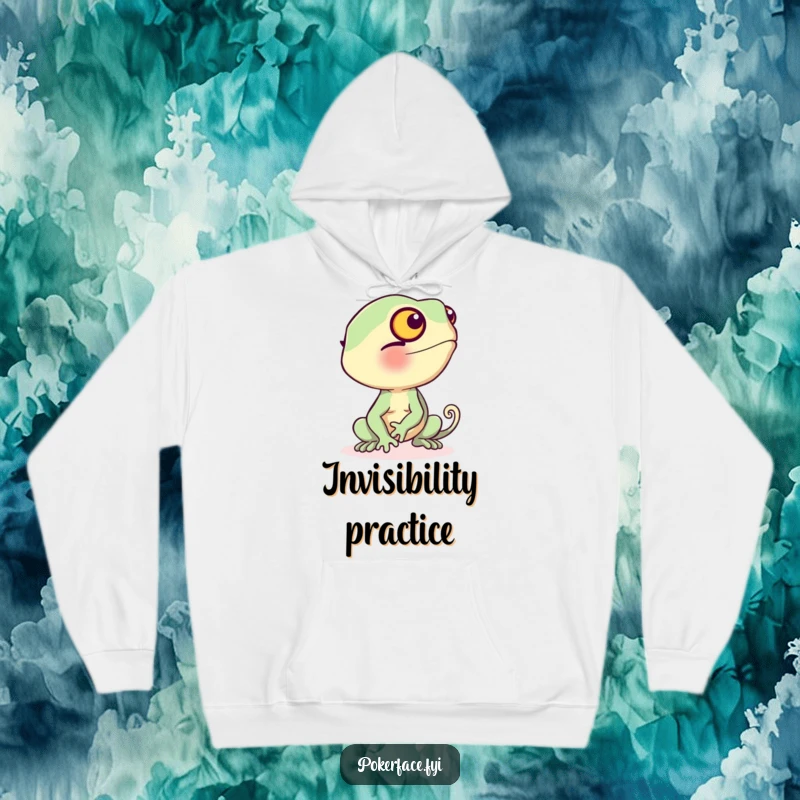 Funny Hoodie depicting a chameleon blushing and turning beige, perfect for cozy, shy, and humorous occasions.