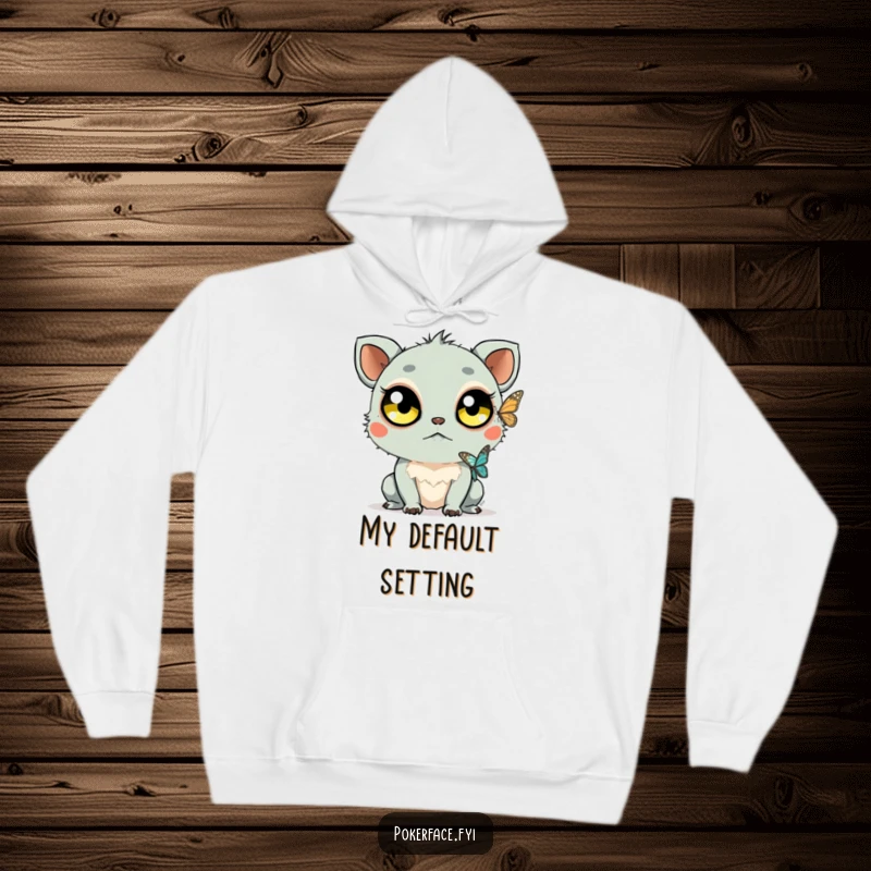 Funny Staring Creature Hoodie: Creature with large unblinking eyes watching a butterfly, perfect for cozy, funny moments of observation.