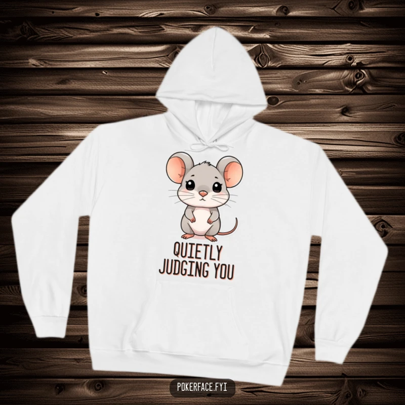 Funny composed mouse hoodie with a mouse character displaying an unreadable, calm expression, perfect for comfort.
