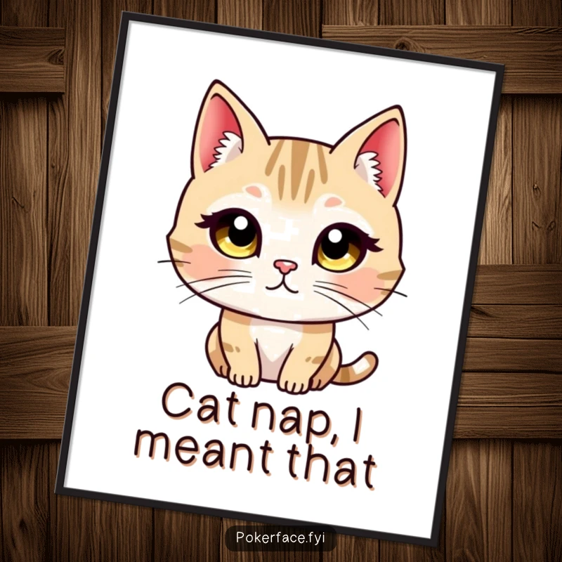 Funny Free Printable wall art: A cat character with wide, unblinking eyes stares directly ahead, creating a humorous and captivating piece.