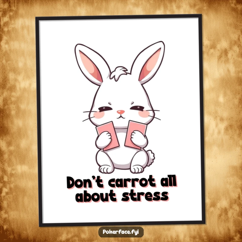 Funny Free Printable Wall Art: An emotionless rabbit holding cards, perfect for humorous and downloadable decor.