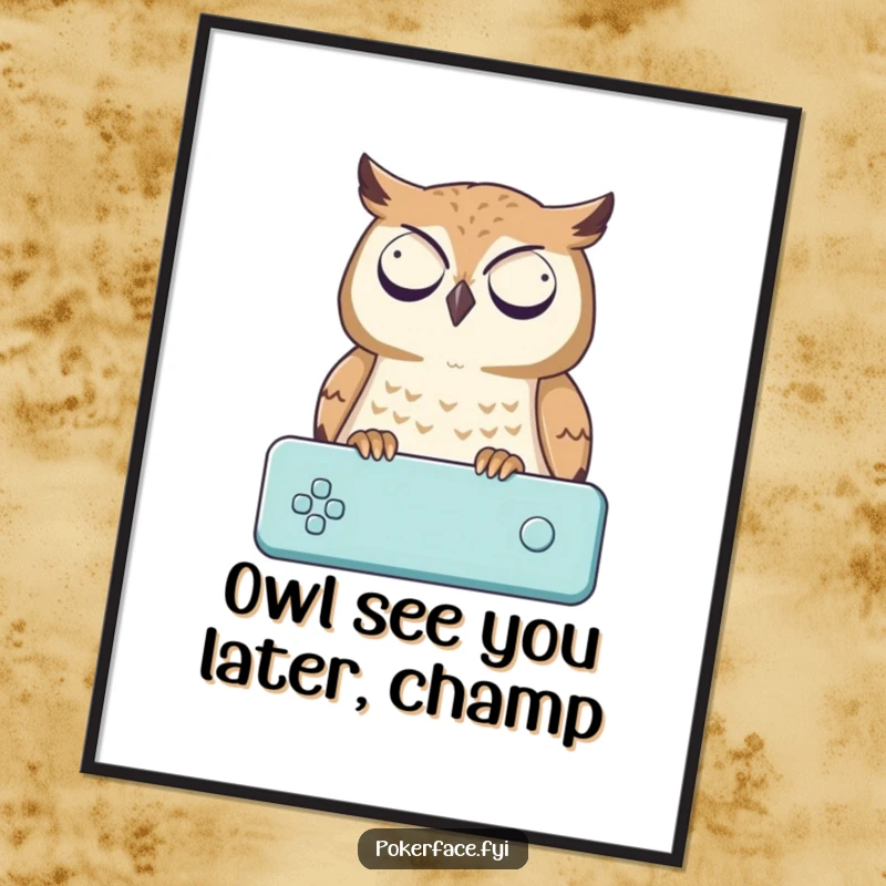 Funny Free Printable Wall Art of an impassive owl watching a game, adding a humorous touch to home decor.