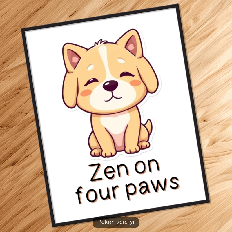 Funny Free Printable Wall Art of a calm dog character with a neutral, unmoving posture, exuding peace and quiet humor.