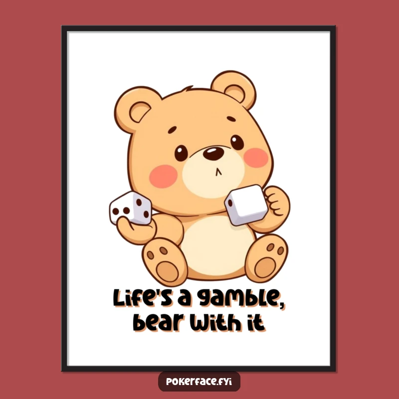 Funny Free Printable Wall Art: Emotionless Bear Holding Luck Downloadable Decor