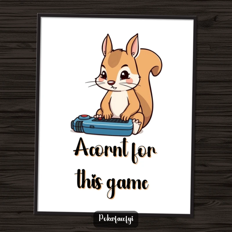 Funny Free Printable Wall Art: Squirrel rigidly focused on a game, conveying determination and quirky humor, perfect for any room