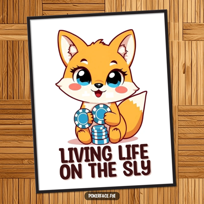 Funny Free Printable Wall Art: A fox with unwavering eyes holds poker chips, exuding a sly and confident aura for your decor.