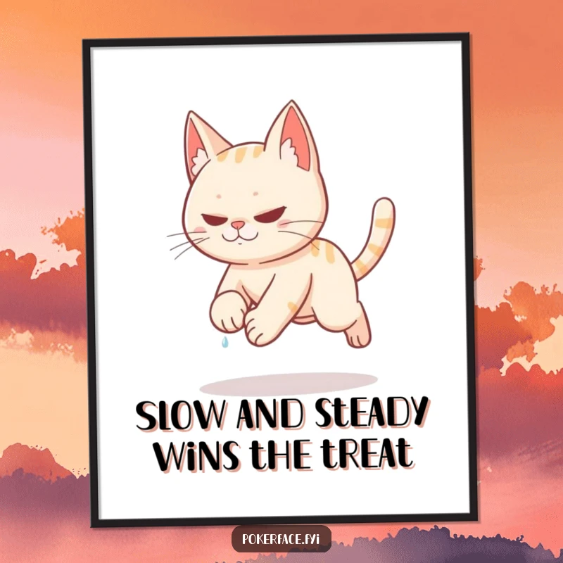 Funny Free Printable Wall Art: Stealthy cat tiptoeing slowly with sweat, on a secret mission